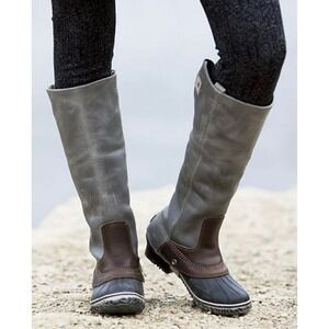 Sorel Grey Slimboot Tall Leather Duck Boots Good NL2007-051 Womens 6